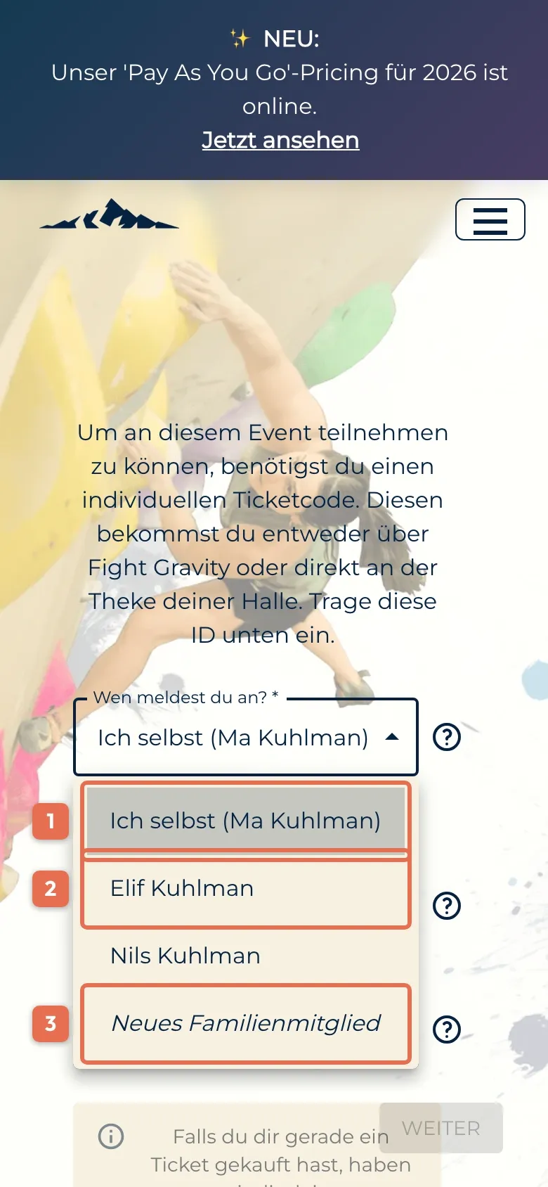 Auswahl, wen du anmeldest